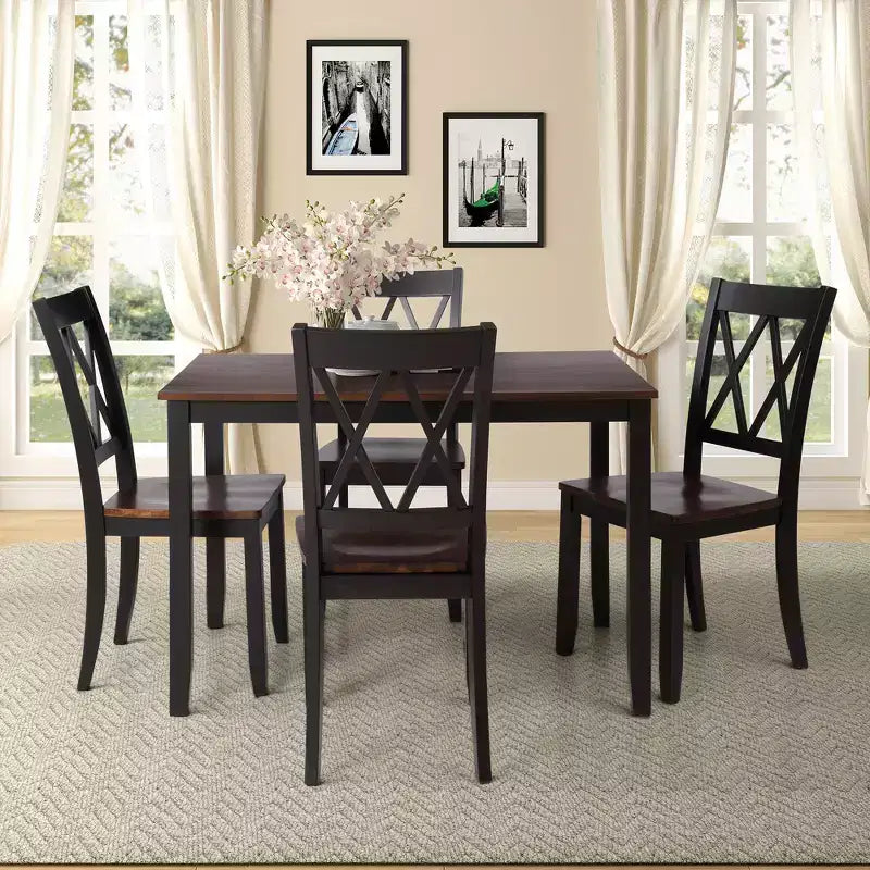 5 Pieces Dining Table Set for 4, Wood Rectangle Kitchen Table Set with 4 Chair, Farmhouse Dining Set for Kitchen