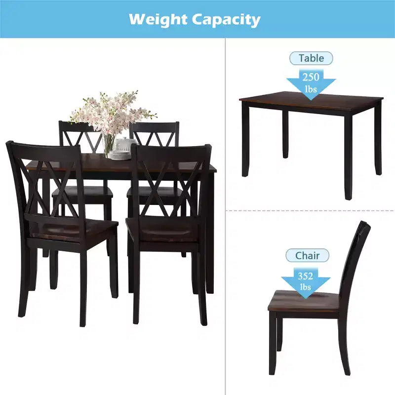 5 Pieces Dining Table Set for 4, Wood Rectangle Kitchen Table Set with 4 Chair, Farmhouse Dining Set for Kitchen