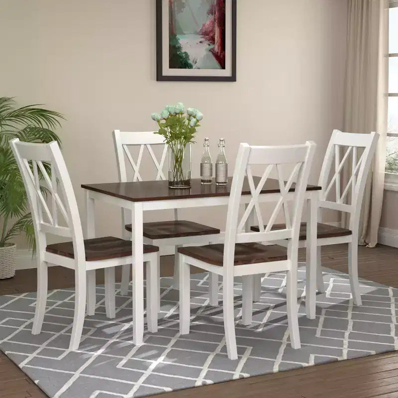 5 Pieces Dining Table Set for 4, Wood Rectangle Kitchen Table Set with 4 Chair, Farmhouse Dining Set for Kitchen