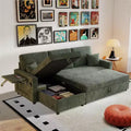 MooxvMoo 83 Convertible Sofa Bed Couch with Storage & USB Port, 4 in 1 L Shaped Sofa with Pull Out Couch Bed, Side Table, Cup Holder,Green