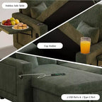 MooxvMoo Divano Letto Convertibile 83 con Contenitore e Porta USB, Divano a L 4 in 1 con Letto Estraibile, Tavolino Laterale, Portabicchieri, Verde
