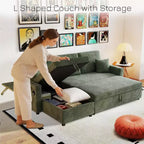 MooxvMoo Divano Letto Convertibile 83 con Contenitore e Porta USB, Divano a L 4 in 1 con Letto Estraibile, Tavolino Laterale, Portabicchieri, Verde
