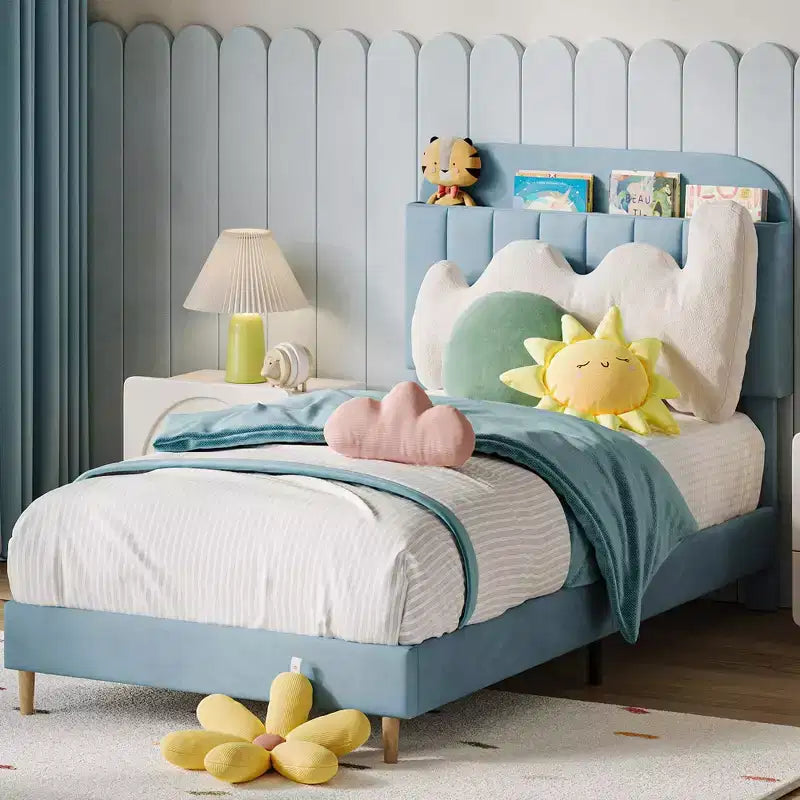 Bed Frames, Upholstered Platform Bed Frame with Bookcase Headboard, Heavy Duty Steel Support Legs, Easy Assembly, Noise Free