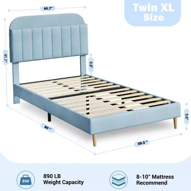Bed Frames, Upholstered Platform Bed Frame with Bookcase Headboard, Heavy Duty Steel Support Legs, Easy Assembly, Noise Free