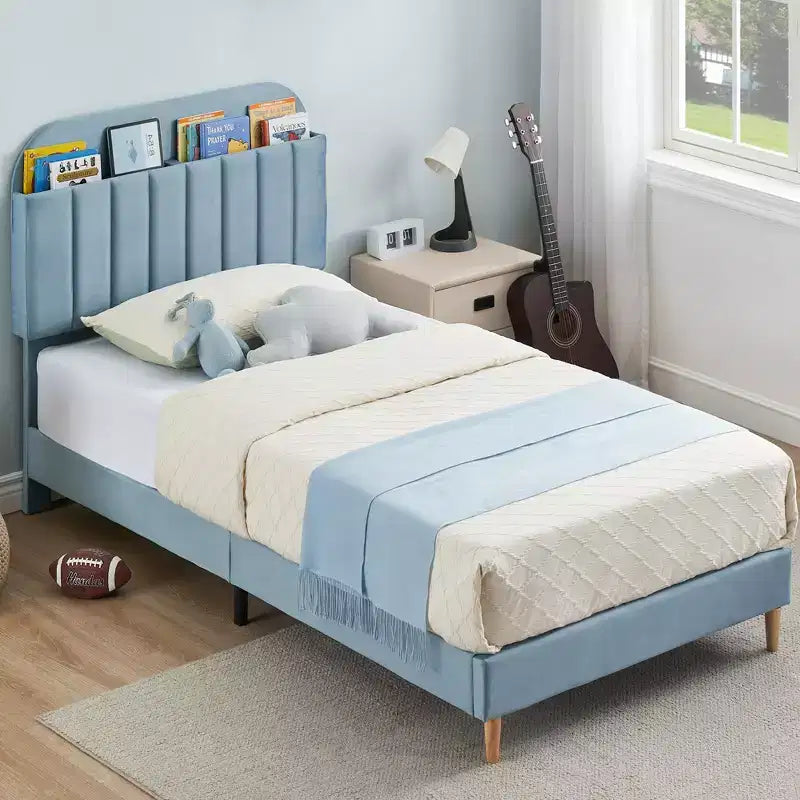 Bed Frames, Upholstered Platform Bed Frame with Bookcase Headboard, Heavy Duty Steel Support Legs, Easy Assembly, Noise Free