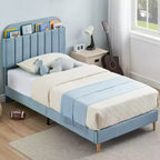 Bed Frames, Upholstered Platform Bed Frame with Bookcase Headboard, Heavy Duty Steel Support Legs, Easy Assembly, Noise Free