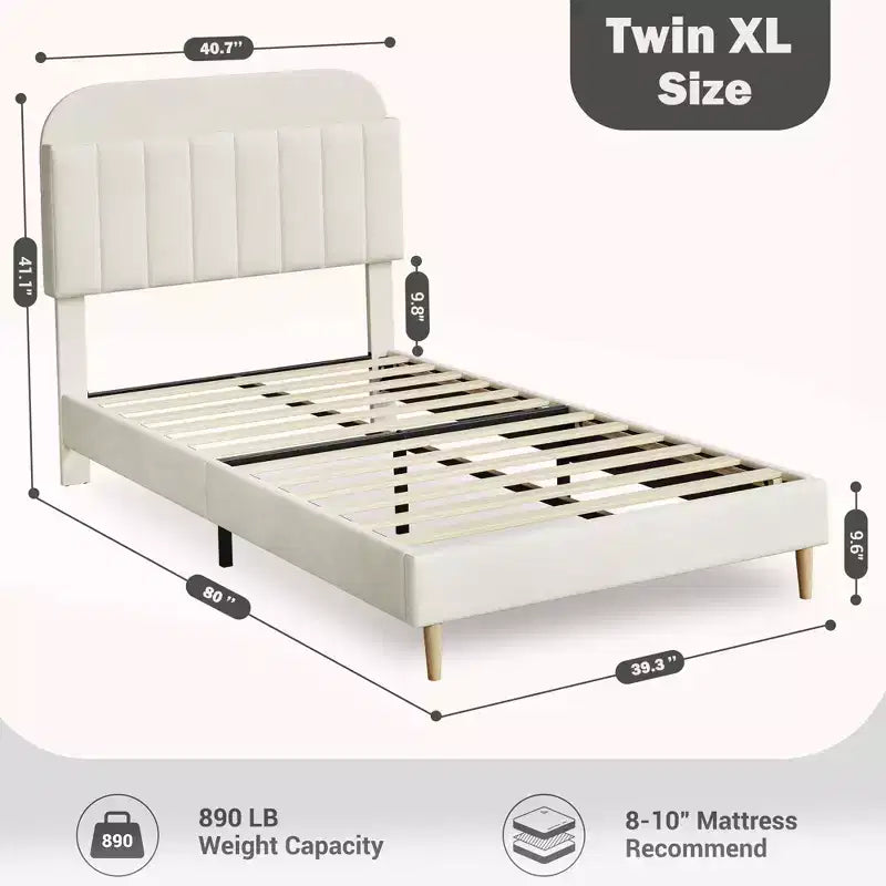 Bed Frames, Upholstered Platform Bed Frame with Bookcase Headboard, Heavy Duty Steel Support Legs, Easy Assembly, Noise Free