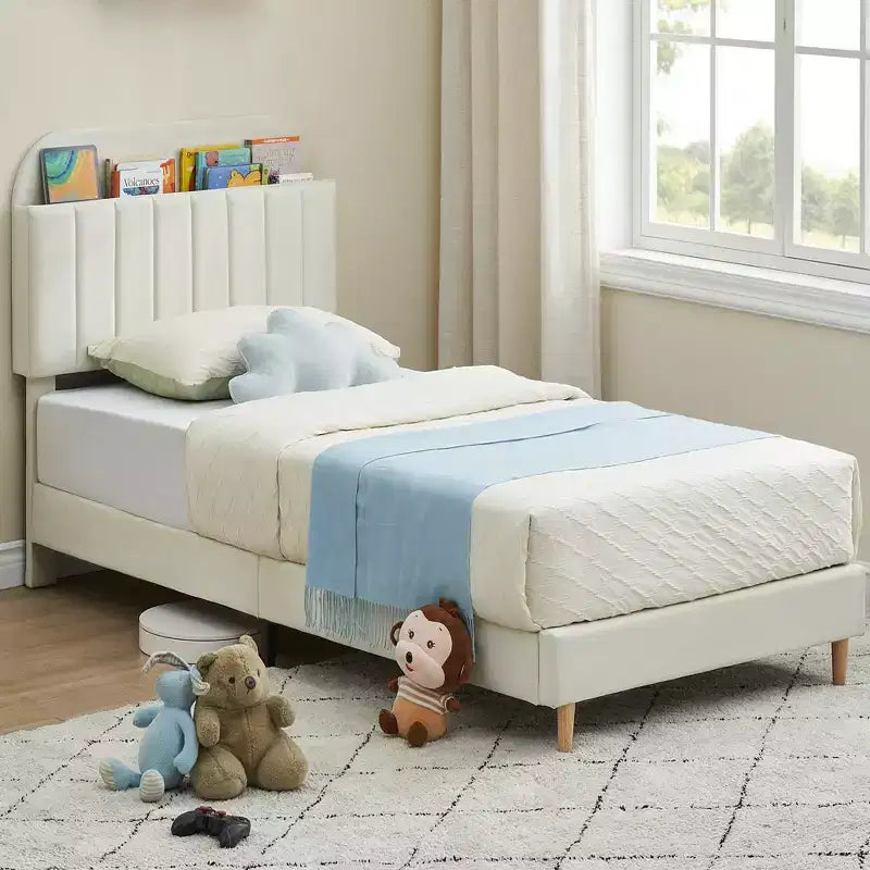 Bed Frames, Upholstered Platform Bed Frame with Bookcase Headboard, Heavy Duty Steel Support Legs, Easy Assembly, Noise Free