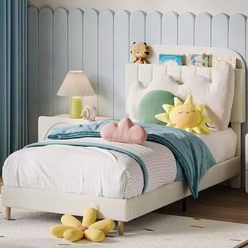 Bed Frames, Upholstered Platform Bed Frame with Bookcase Headboard, Heavy Duty Steel Support Legs, Easy Assembly, Noise Free