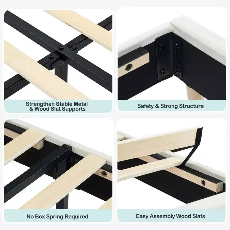 Bed Frames, Upholstered Platform Bed Frame with Bookcase Headboard, Heavy Duty Steel Support Legs, Easy Assembly, Noise Free