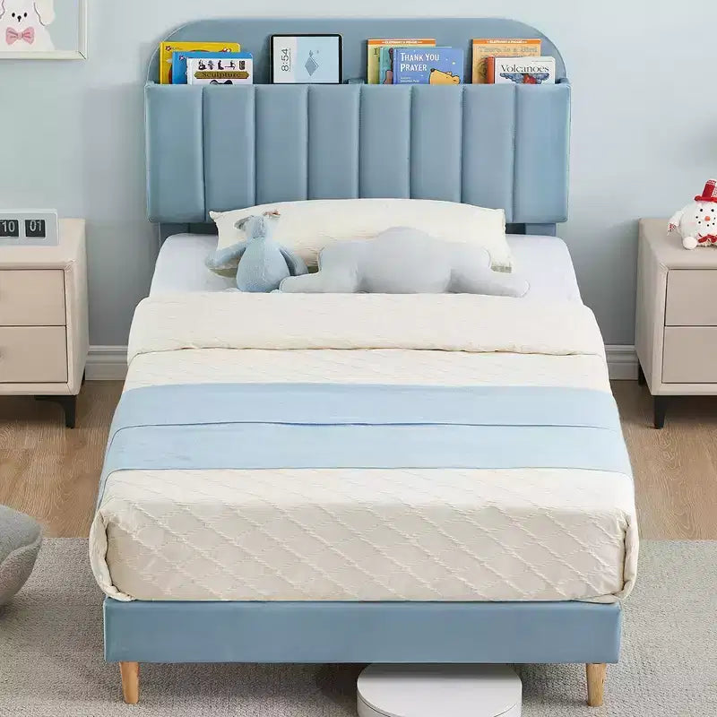 Bed Frames, Upholstered Platform Bed Frame with Bookcase Headboard, Heavy Duty Steel Support Legs, Easy Assembly, Noise Free