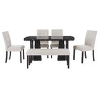 Faux Marble Dining Table Set for 6, 6 Pieces Rectangle Dining Table with 4 Upholstered Chairs & 1 Bench for Dining Room