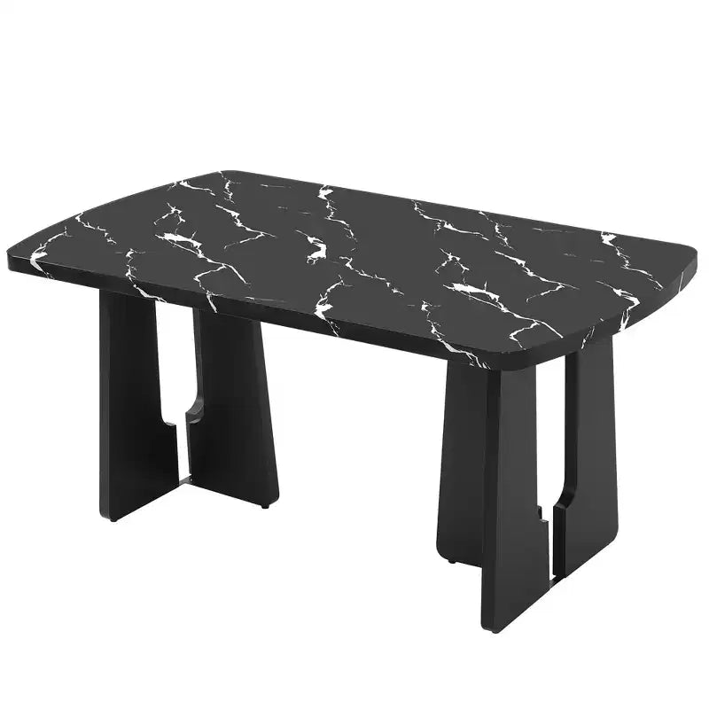 Faux Marble Dining Table Set for 6, 6 Pieces Rectangle Dining Table with 4 Upholstered Chairs & 1 Bench for Dining Room