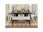 Faux Marble Dining Table Set for 6, 6 Pieces Rectangle Dining Table with 4 Upholstered Chairs & 1 Bench for Dining Room