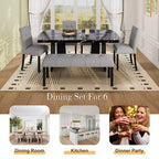 Faux Marble Dining Table Set for 6, 6 Pieces Rectangle Dining Table with 4 Upholstered Chairs & 1 Bench for Dining Room