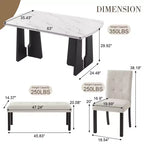 Faux Marble Dining Table Set for 6, 6 Pieces Rectangle Dining Table with 4 Upholstered Chairs & 1 Bench for Dining Room