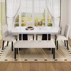 Faux Marble Dining Table Set for 6, 6 Pieces Rectangle Dining Table with 4 Upholstered Chairs & 1 Bench for Dining Room