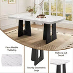 Faux Marble Dining Table Set for 6, 6 Pieces Rectangle Dining Table with 4 Upholstered Chairs & 1 Bench for Dining Room