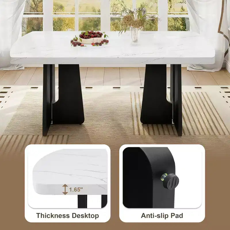 Faux Marble Dining Table Set for 6, 6 Pieces Rectangle Dining Table with 4 Upholstered Chairs & 1 Bench for Dining Room