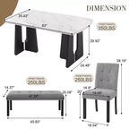 Faux Marble Dining Table Set for 6, 6 Pieces Rectangle Dining Table with 4 Upholstered Chairs & 1 Bench for Dining Room