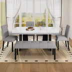 Faux Marble Dining Table Set for 6, 6 Pieces Rectangle Dining Table with 4 Upholstered Chairs & 1 Bench for Dining Room