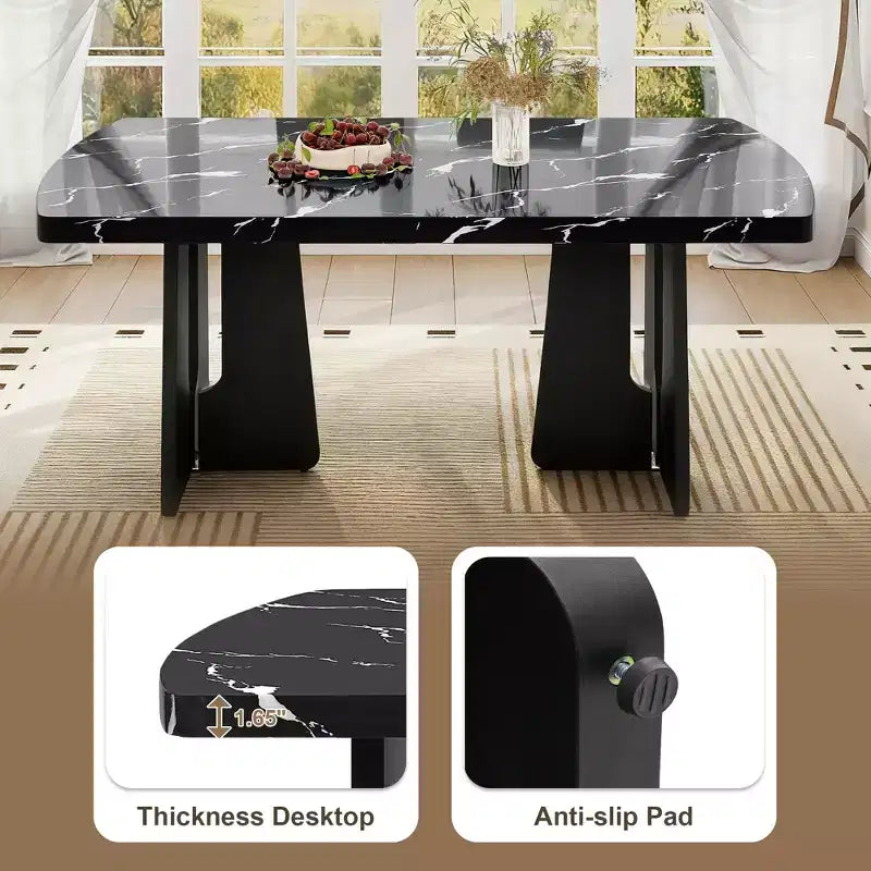 Faux Marble Dining Table Set for 6, 6 Pieces Rectangle Dining Table with 4 Upholstered Chairs & 1 Bench for Dining Room