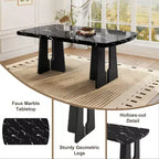 Faux Marble Dining Table Set for 6, 6 Pieces Rectangle Dining Table with 4 Upholstered Chairs & 1 Bench for Dining Room