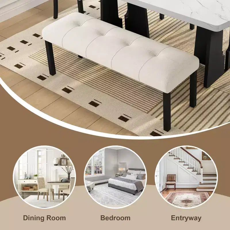 Faux Marble Dining Table Set for 6, 6 Pieces Rectangle Dining Table with 4 Upholstered Chairs & 1 Bench for Dining Room