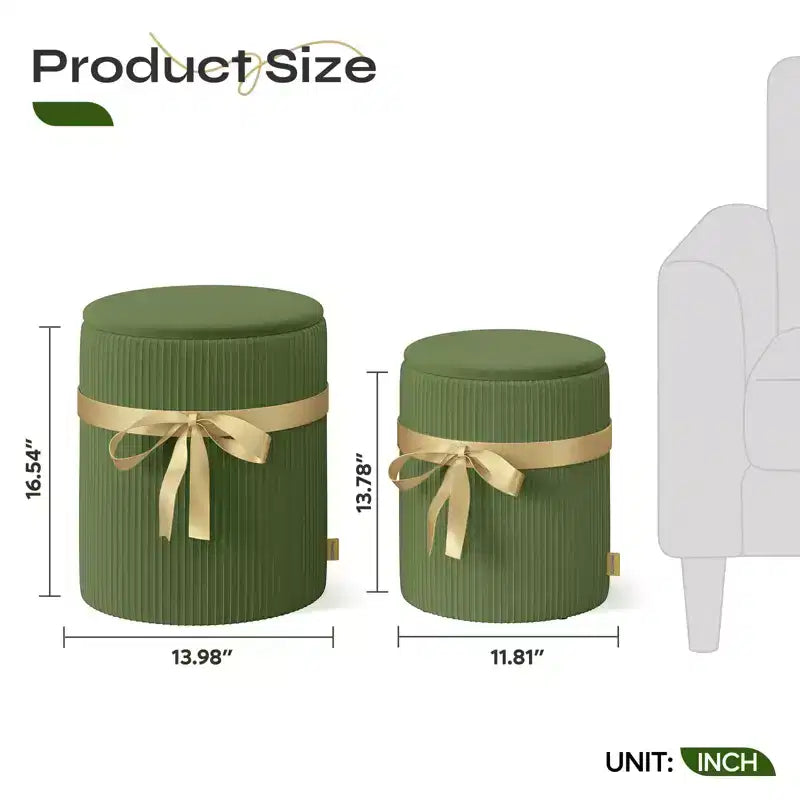 Pinmoco Round Ottoman with Storage Set of 2, Coffee Table Ottoman, Corduroy Vanity Stool for Bedroom, Foot Rest for Living Room