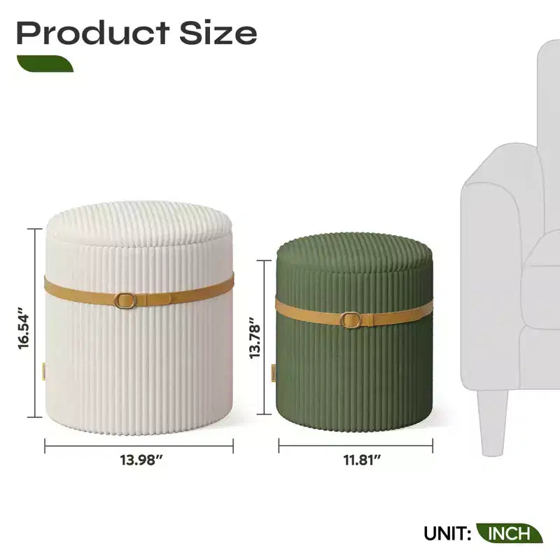 Pinmoco Round Ottoman with Storage Set of 2, Coffee Table Ottoman, Corduroy Vanity Stool for Bedroom, Foot Rest for Living Room