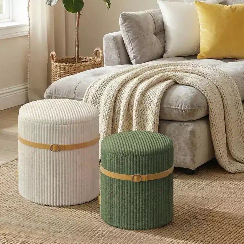 Pinmoco Round Ottoman with Storage Set of 2, Coffee Table Ottoman, Corduroy Vanity Stool for Bedroom, Foot Rest for Living Room