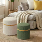 Pinmoco Round Ottoman with Storage Set of 2, Coffee Table Ottoman, Corduroy Vanity Stool for Bedroom, Foot Rest for Living Room