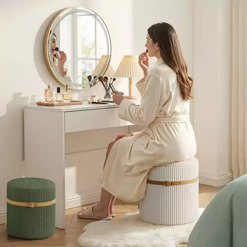Pinmoco Round Ottoman with Storage Set of 2, Coffee Table Ottoman, Corduroy Vanity Stool for Bedroom, Foot Rest for Living Room