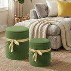 Pinmoco Round Ottoman with Storage Set of 2, Coffee Table Ottoman, Corduroy Vanity Stool for Bedroom, Foot Rest for Living Room
