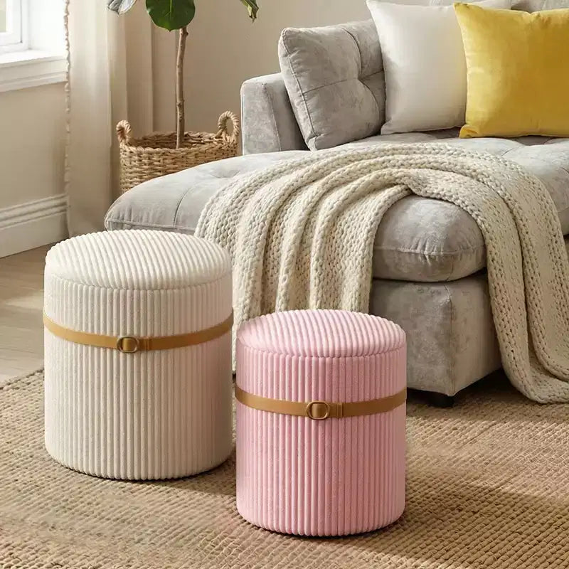 Pinmoco Round Ottoman with Storage Set of 2, Coffee Table Ottoman, Corduroy Vanity Stool for Bedroom, Foot Rest for Living Room