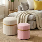 Pinmoco Round Ottoman with Storage Set of 2, Coffee Table Ottoman, Corduroy Vanity Stool for Bedroom, Foot Rest for Living Room