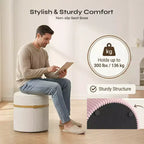 Pinmoco Round Ottoman with Storage Set of 2, Coffee Table Ottoman, Corduroy Vanity Stool for Bedroom, Foot Rest for Living Room