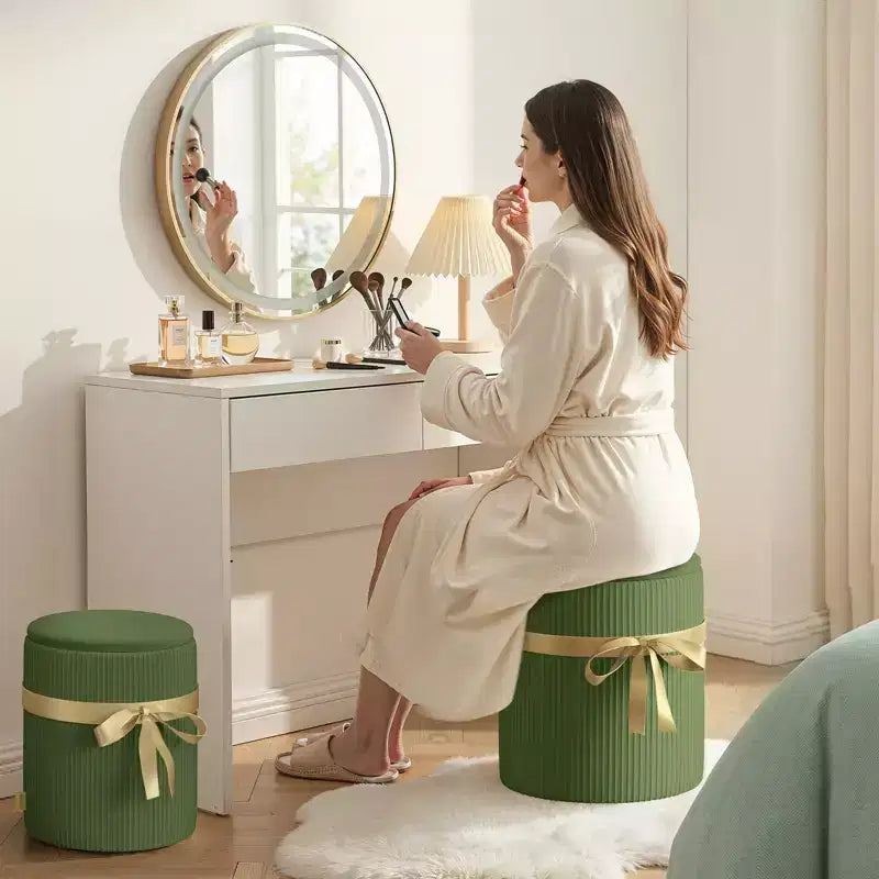 Pinmoco Round Ottoman with Storage Set of 2, Coffee Table Ottoman, Corduroy Vanity Stool for Bedroom, Foot Rest for Living Room
