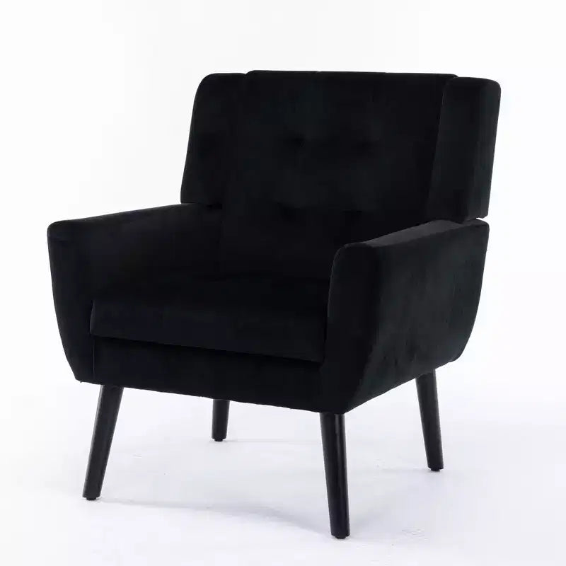 Etokfoks velvet accent chair with ergonomic padded seat tight back arms solid wood black legs 29.5W x 29.5D x 34.6H inches