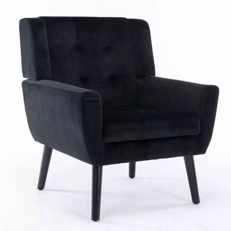 Etokfoks velvet accent chair with ergonomic padded seat tight back arms solid wood black legs 29.5W x 29.5D x 34.6H inches