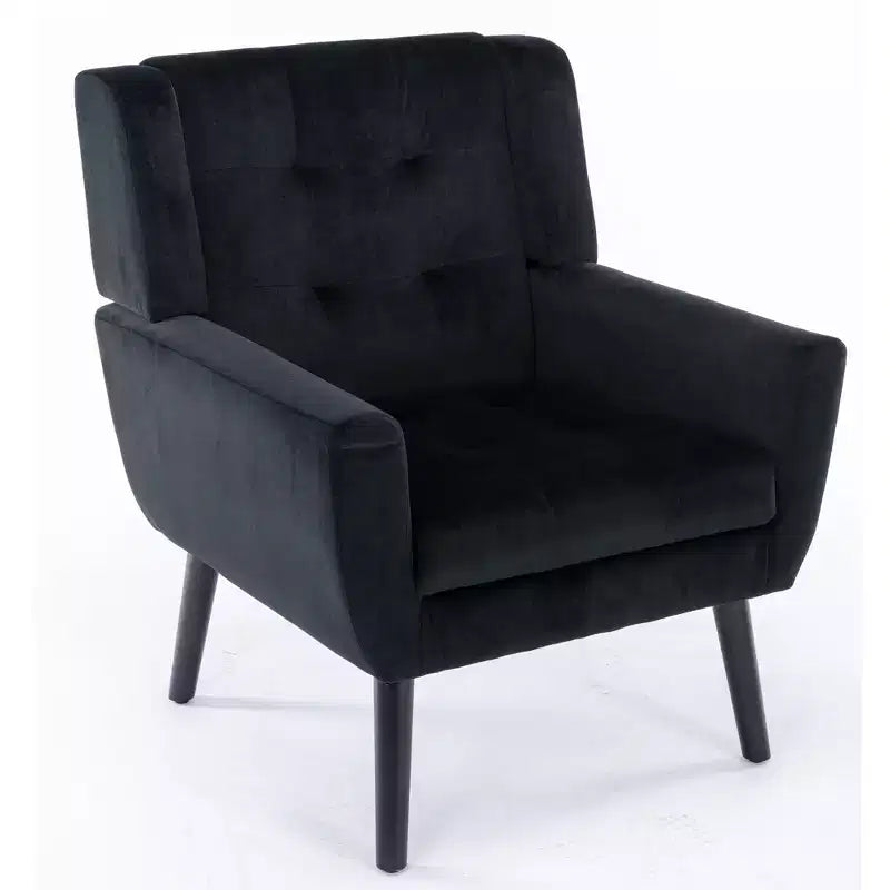 Etokfoks velvet accent chair with ergonomic padded seat tight back arms solid wood black legs 29.5W x 29.5D x 34.6H inches