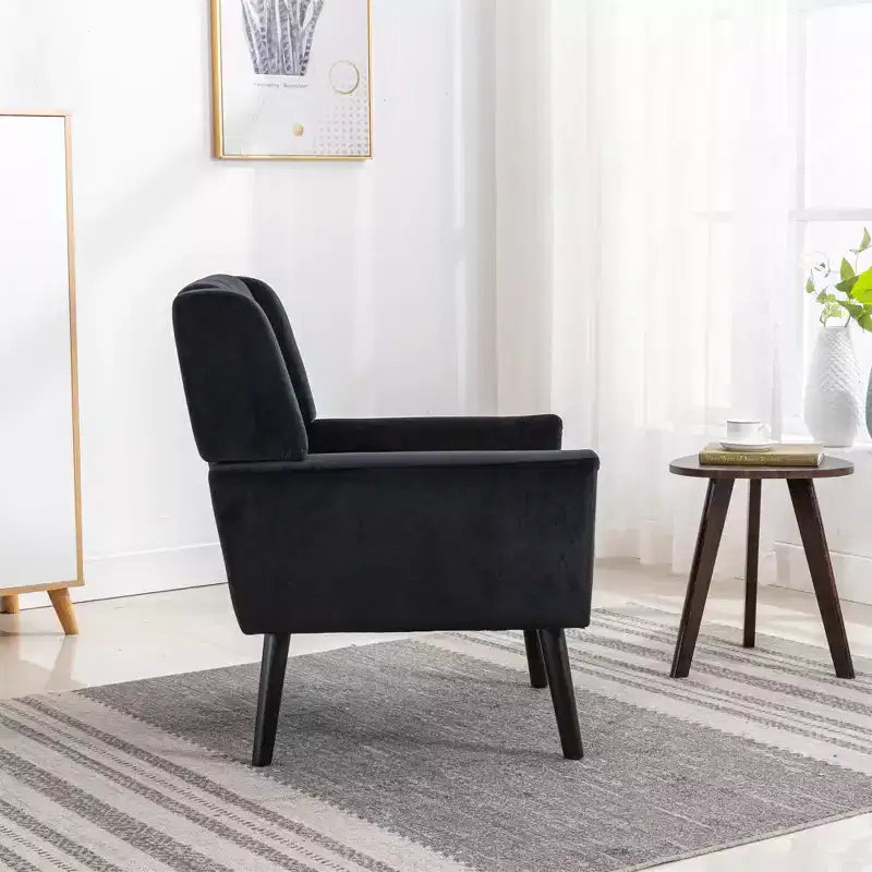 Etokfoks velvet accent chair with ergonomic padded seat tight back arms solid wood black legs 29.5W x 29.5D x 34.6H inches
