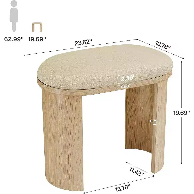 Sedia Sgabello da Vanità Lantine 23,6 Pollici, Poggiapiedi Ottomano per Divano con Cuscino, Piccola Panca da Ingresso per Soggiorno, Camera da Letto, Sala Trucco, Beige