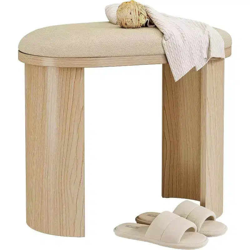 Sedia Sgabello da Vanità Lantine 23,6 Pollici, Poggiapiedi Ottomano per Divano con Cuscino, Piccola Panca da Ingresso per Soggiorno, Camera da Letto, Sala Trucco, Beige