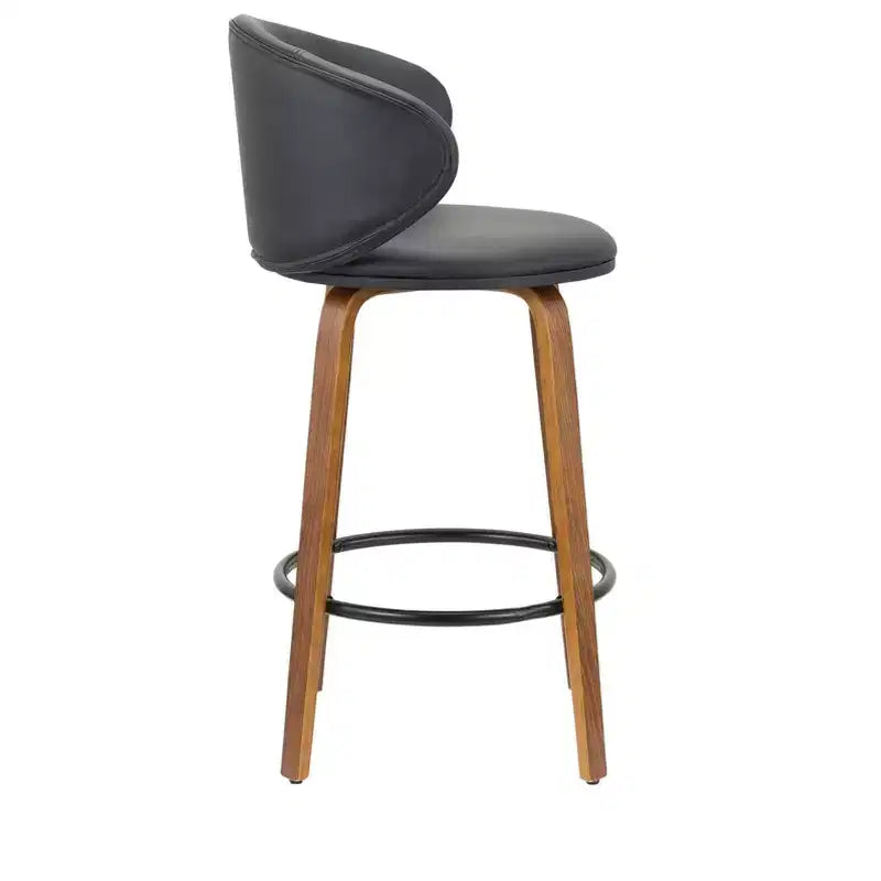 HomeRoots Set of Two 26 Black and Brown Faux Leather and Solid Wood Low Back Counter Height Bar Chairs