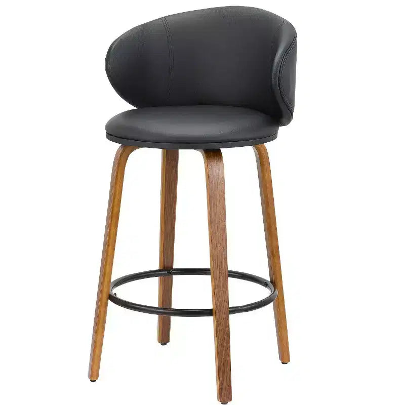 HomeRoots Set of Two 26 Black and Brown Faux Leather and Solid Wood Low Back Counter Height Bar Chairs