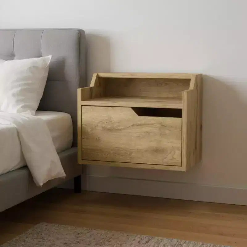 HomeRoots 13 Beige Wood One Drawer Floating Nightstand