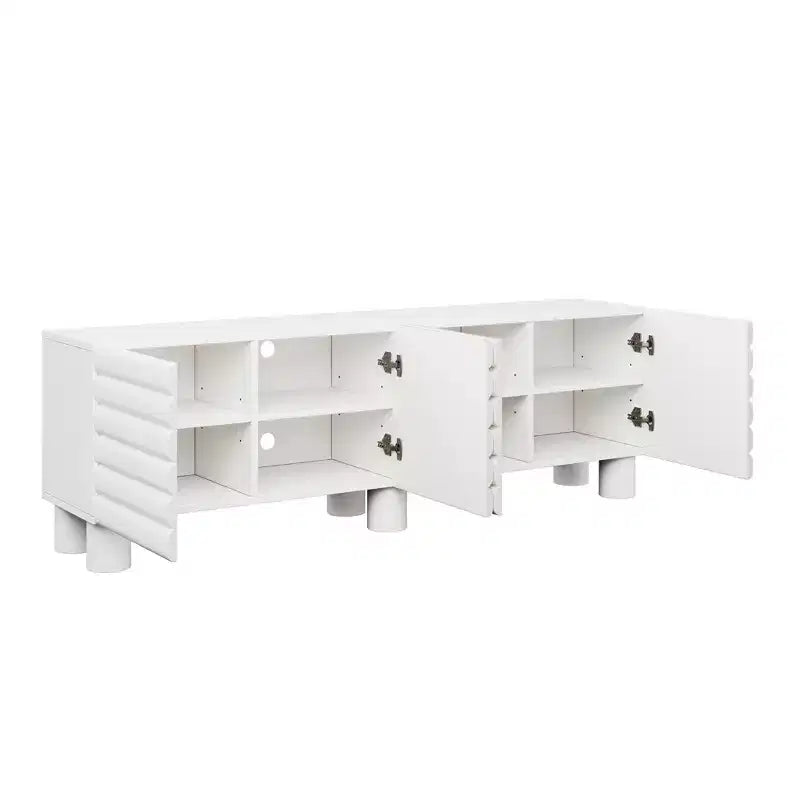 JVNOXK 70-inch Wave-Style TV Console with Adjustable Shelves and 4 Cabinets, Accommodates TVs up to 75 inches; Ideal for Living Rooms, White