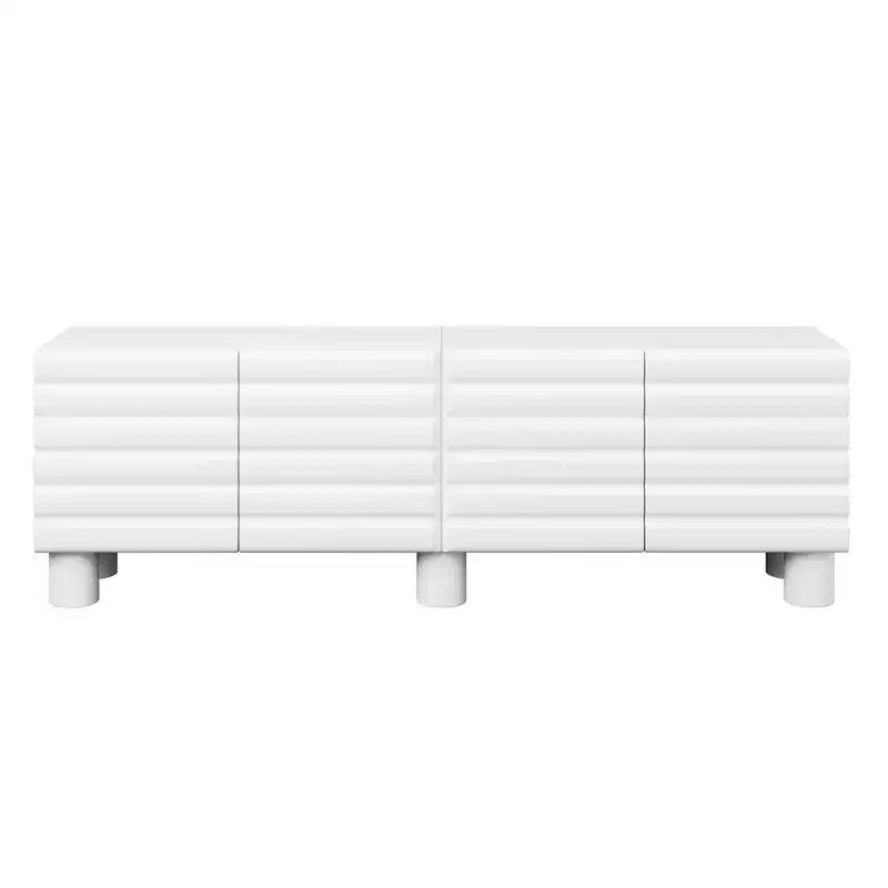 JVNOXK 70-inch Wave-Style TV Console with Adjustable Shelves and 4 Cabinets, Accommodates TVs up to 75 inches; Ideal for Living Rooms, White