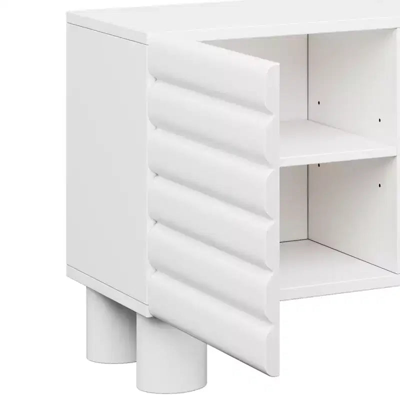 JVNOXK 70-inch Wave-Style TV Console with Adjustable Shelves and 4 Cabinets, Accommodates TVs up to 75 inches; Ideal for Living Rooms, White